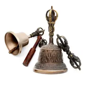 Traditional Tibetan ghanta and dorje displayed on altar
