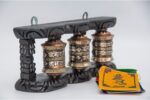 3-in-1 Tibetan Prayer Wheel with wooden frame – tabletop and wall mount design