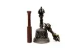 5.5-Inch Tall Tibetan Bell with Five Buddha Embossing – handcrafted from traditional bronze alloy, featuring detailed engravings of five Buddhas, ideal for meditation, ritual ceremonies, and spiritual practices.
