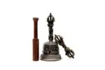 5.5-Inch Tall Tibetan Bell with Five Buddha Embossing – handcrafted from traditional bronze alloy, featuring detailed engravings of five Buddhas, ideal for meditation, ritual ceremonies, and spiritual practices.