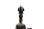 5.5-Inch Tall Tibetan Bell with Five Buddha Embossing – handcrafted from traditional bronze alloy, featuring detailed engravings of five Buddhas, ideal for meditation, ritual ceremonies, and spiritual practices.