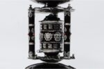 14-inch tabletop Tibetan prayer wheel with incense and candle holder – Handmade in Nepal with mantra and 8 auspicious symbols