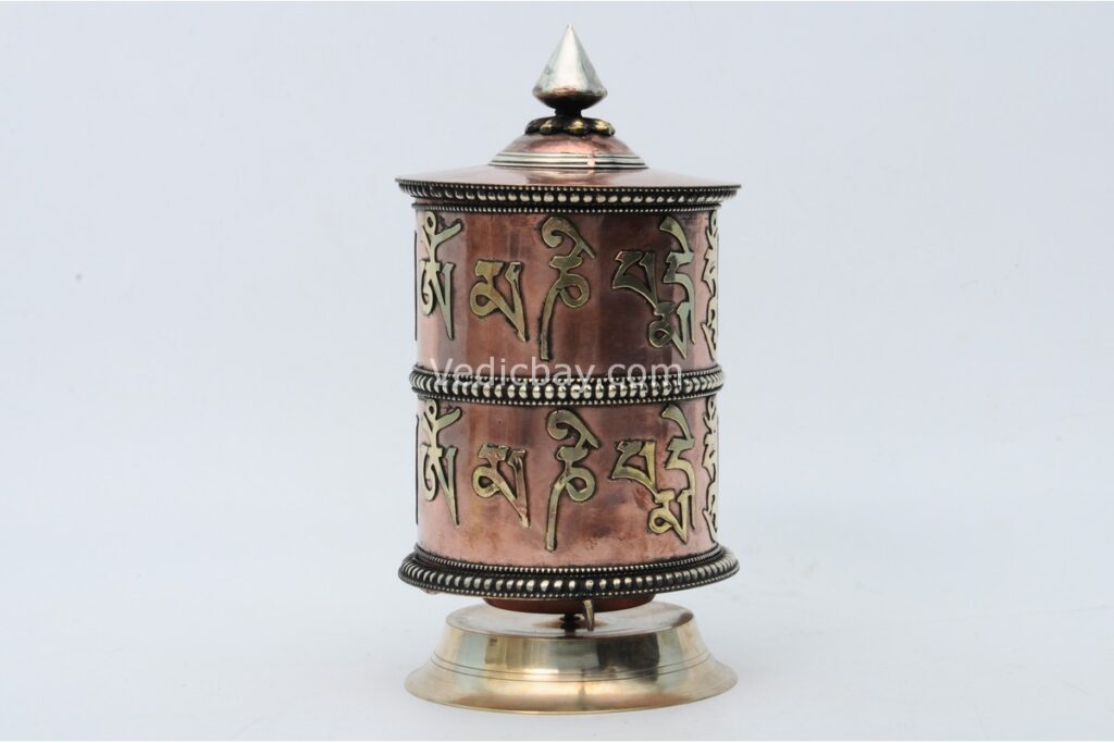 Tibetan Dharma Wheel, Prayer Wheel Nepal, Tabletop Mantra Wheel, Handmade Spiritual Wheel, Om Mani Padme Hum, Meditation Decor, Dharma Tool