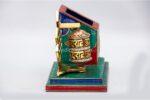 Prayer Wheel Pen Holder – Tibetan Desk Ornament with Stone Inlay – Handmade in Nepal