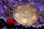 Tibetan OM Carved Gong – Handmade Gong for Sound Healing and Meditation – With Mantra Decoration and Felt Striker – Deep Resonance – From Nepal