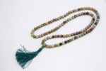 Amazonite Stone Mala – handcrafted 108-bead meditation necklace made with soothing amazonite gemstones, ideal for mantra chanting, spiritual practice, and chakra healing.