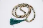 Amazonite Stone Mala – handcrafted 108-bead meditation necklace made with soothing amazonite gemstones, ideal for mantra chanting, spiritual practice, and chakra healing.