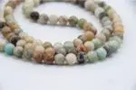 Amazonite Stone Mala – handcrafted 108-bead meditation necklace made with soothing amazonite gemstones, ideal for mantra chanting, spiritual practice, and chakra healing.