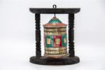 9-inch wall-hanging Tibetan Prayer Wheel with Eight Lucky Symbols and Om Mani Padme Hum mantra, handmade in Nepal