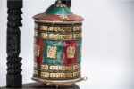 9-inch wall-hanging Tibetan Prayer Wheel with Eight Lucky Symbols and Om Mani Padme Hum mantra, handmade in Nepal