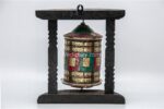 9-inch wall-hanging Tibetan Prayer Wheel with Eight Lucky Symbols and Om Mani Padme Hum mantra, handmade in Nepal