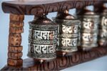 “5-in-1 Tibetan Prayer Wheel with two-line mantra – 15.5 inch brass and wood – handmade in Nepal”