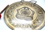 Buddha Carved Tibetan Gong – Handmade Gong with Deep Sound and Mantra Decoration – For Chakra Healing and Meditation – Includes Striker