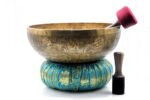Extra large handmade Shiva singing bowl with Nataraja center, Tibetan mantras, Om symbols, and Shree Yantra on the base