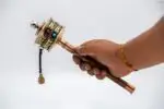 Handheld Dharma prayer wheel engraved with Om Mani Padme Hum