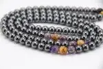 Hematite, Amethyst & Picture Jasper Prayer Beads – handcrafted 108-bead mala combining grounding hematite, calming amethyst, and earthy picture jasper for balance, clarity, and emotional healing. Ideal for meditation and spiritual practice.