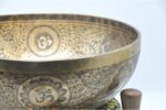 Large handmade Chakra Yogi singing bowl with Om and mantra etching, forged in Nepal