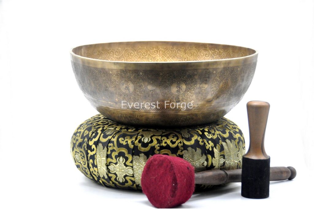 Large Yin Yang Singing Bowl – Tibetan Mantra – Flower of Life Symbol – Handmade in Nepal