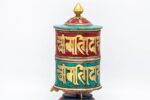 Tibetan Prayer Wheel – 9 Inch Tabletop with Brass Mantra and Stone Inlay – Handmade in Nepal