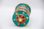 Tibetan Prayer Wheel – 9 Inch Tabletop with Brass Mantra and Stone Inlay – Handmade in Nepal