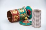 Tibetan Prayer Wheel – 9 Inch Tabletop with Brass Mantra and Stone Inlay – Handmade in Nepal