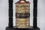 7.5-inch wall hanging Tibetan prayer wheel with wooden frame and Austamangal symbols, handmade in Nepal