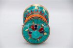 Tibetan Prayer Wheel – 10 Inch Tabletop with Stone Inlay – Handmade in Nepal
