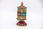 Tibetan Prayer Wheel – 6.5 Inch Tabletop with Brass Mantra and Stone Inlay – Handmade in Nepal