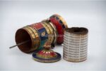 Tibetan Prayer Wheel – 6.5 Inch Tabletop with Brass Mantra and Stone Inlay – Handmade in Nepal