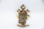 5 inch tabletop Tibetan prayer wheel with 4-line mantra and brass base handmade in Nepal