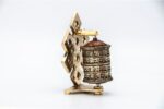 5 inch tabletop Tibetan prayer wheel with 4-line mantra and brass base handmade in Nepal