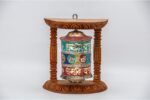 8-inch Wall Hanging Tibetan Prayer Wheel with Stone Inlay and Eight Lucky Symbols (Austamangal) – Handmade in Nepal