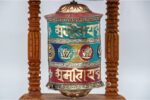 8-inch Wall Hanging Tibetan Prayer Wheel with Stone Inlay and Eight Lucky Symbols (Austamangal) – Handmade in Nepal