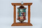 8-inch Wall Hanging Tibetan Prayer Wheel with Stone Inlay and Eight Lucky Symbols (Austamangal) – Handmade in Nepal