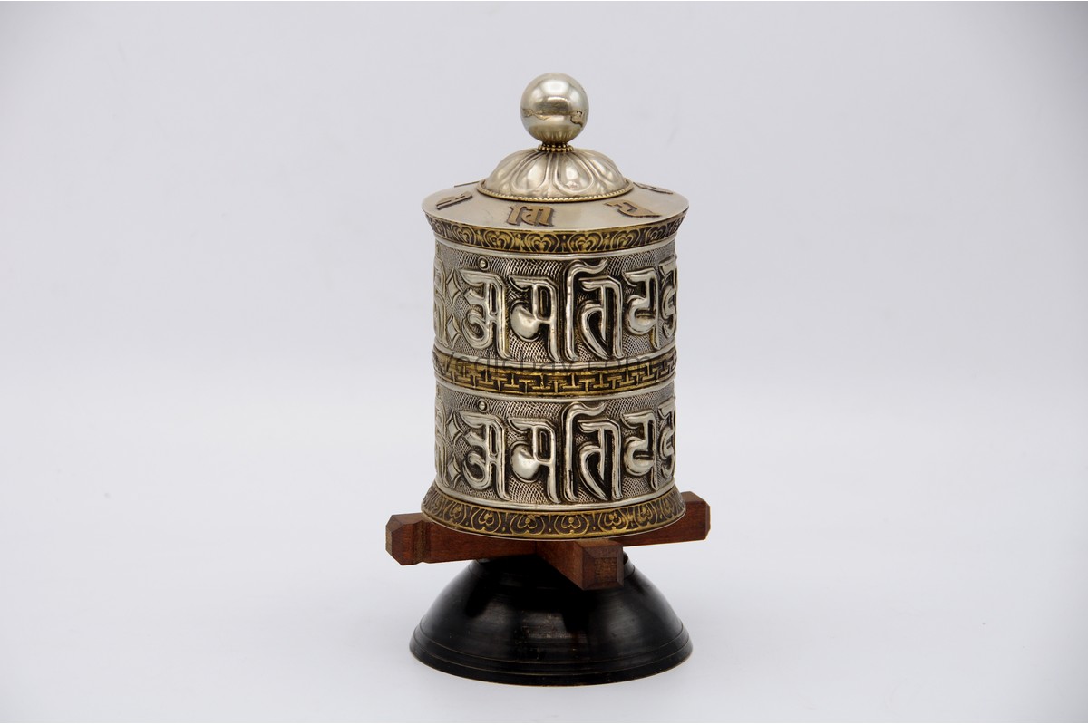 Tabletop mantra wheel with Om Mani Padme Hum