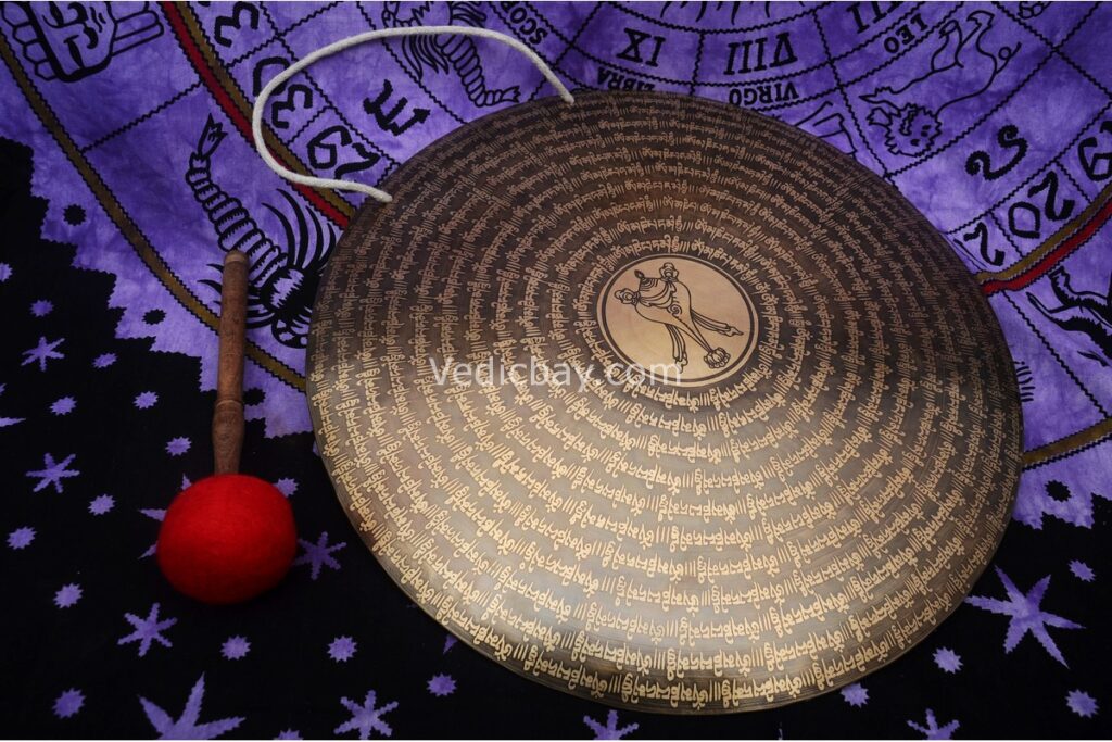 Tibetan Conch Carved Gong – Handmade Sound Healing Gong with Mantra Decoration – Includes Felt Striker – Spiritual Meditation Gong from Nepal