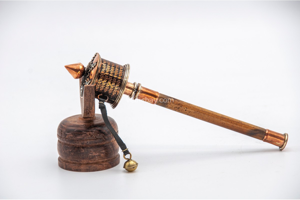 Mini Tibetan prayer wheel with cane handle