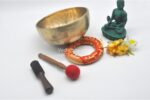 10 inch handmade Tibetan Lingam singing bowl with dim finish – rare Himalayan ritual bowl with central lingam, includes mallet and cushion