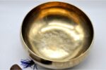 11 inch handmade Tibetan Therapy singing bowl with dim finish – thin wall design for deep immersive sound, includes mallet, felt drum stick, and cushion