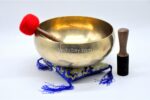 11 inch handmade Tibetan Therapy singing bowl with dim finish – thin wall design for deep immersive sound, includes mallet, felt drum stick, and cushion