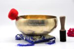 11 inch handmade Tibetan Therapy singing bowl with dim finish – thin wall design for deep immersive sound, includes mallet, felt drum stick, and cushion