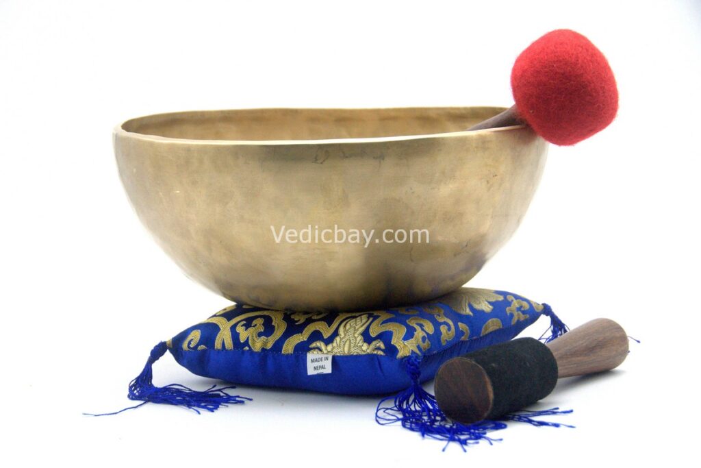 13-Inch Handmade Head Therapy Tibetan Singing Bowl – Dim Finish with Mallet, Cushion & Drum Stick