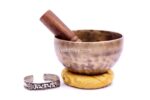 5-Inch Old Finish Handmade Singing Bowl with Cushion, Mallet & Mantra Bracelet