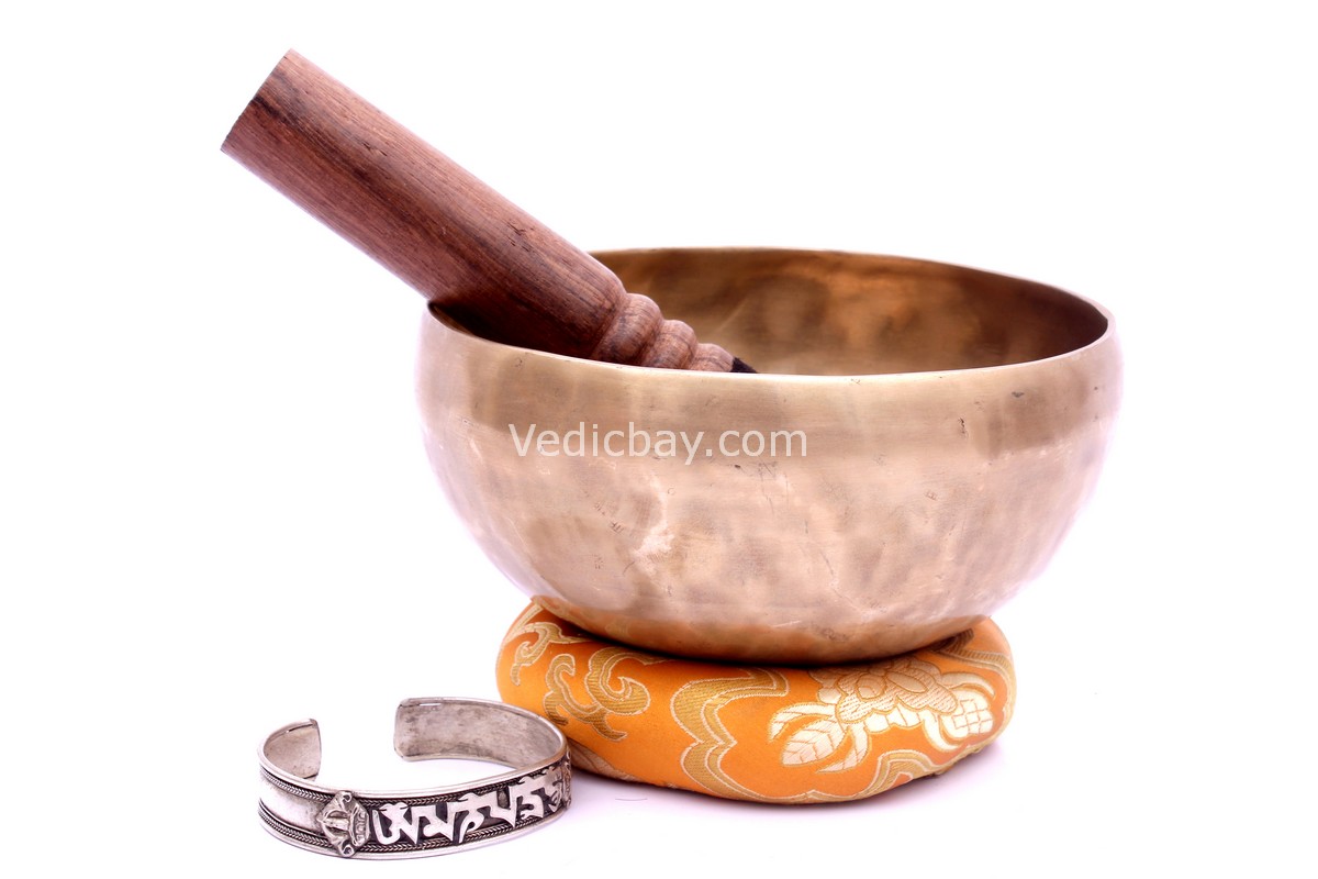 6-Inch Handmade Tibetan Singing Bowl – Dim Finish with Mallet, Cushion & Bracelet