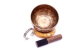 6-inch Handmade Old Finish Singing Bowl from Nepal with cushion, mallet, and mantra-embossed Tibetan bracelet for chakra healing and meditation