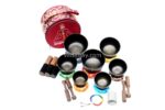 7 Chakra Antique Finish Singing Bowl Set of 7 with mallets, cushions, carry box, and bracelet – handmade in Nepal