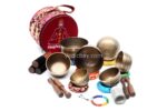7 Chakra Natural Finish Singing Bowl Set of 7 with mallets, cushions, carry box, and bracelet – handmade in Nepal