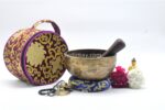 7-Inch Jhumka Full Moon Singing Bowl with tingsha, mallet, cushion, and chakra bracelet – handmade in Nepal