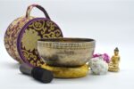 8.5-Inch Jhumka Full Moon Singing Bowl with mallet, cushion, felt drum stick, and carry bag – handmade in Nepal