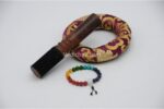 8 inch handmade Jhumka singing bowl with dim finish – crafted in Nepal, includes mallet, cushion, and chakra bracelet